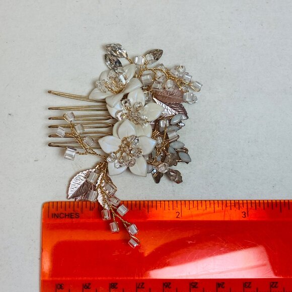 Unbranded Gold Comb Acrylic Crystal White Flower Bridal Dance Prom as is - Picture 6 of 7